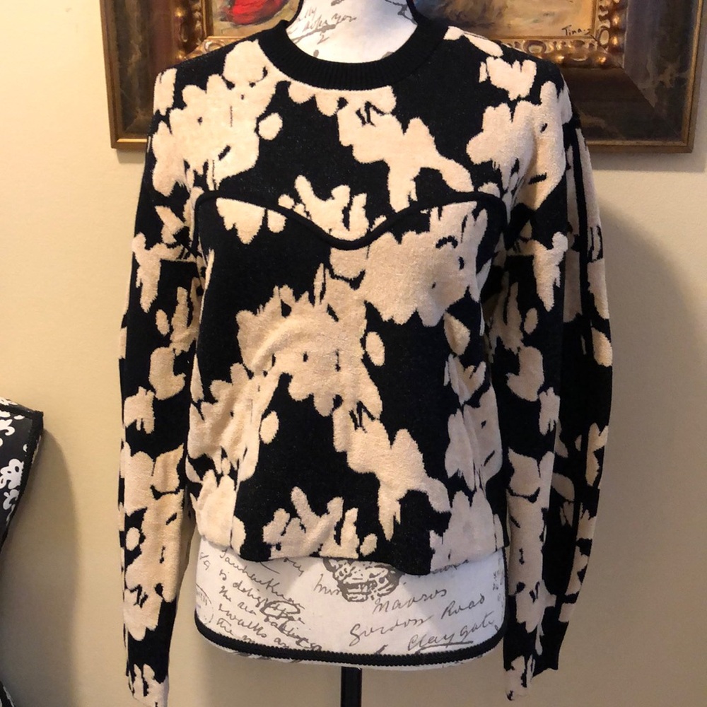 Tanya Taylor cozy & warm fuzzy cut knit high neck long sleeve sweetheart sweater